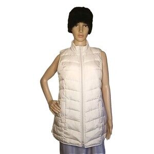 J Jill Womens Quilted Full Zip Down Puffer Vest Jacket XS Beige Vintage      T42